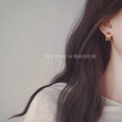 Platycodon for sleeping late | High-end multi-layered metal niche earrings for women, cold style French earrings