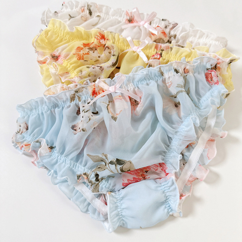 Explosive strong push antique men's and women's couples micro-transparent chiffon yarn sexy pseudo-women's briefs men's wear women's underwear