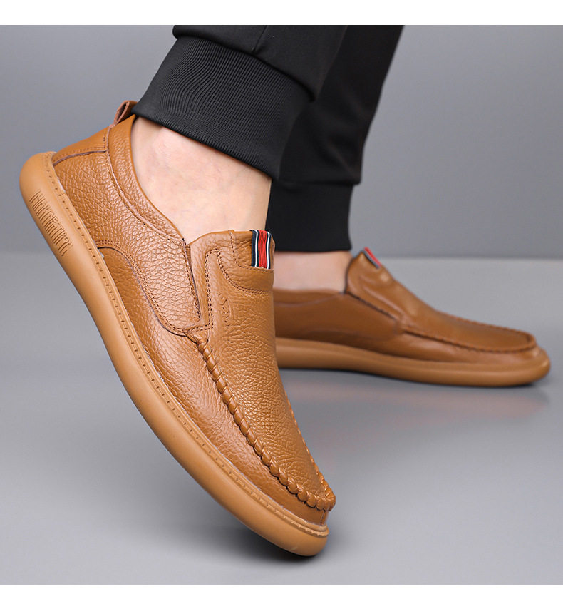Giày lười nam da bò thật mềm đế bằng kiểu dáng đơn giản — quần kaki, trắng, đen chi tiết 25