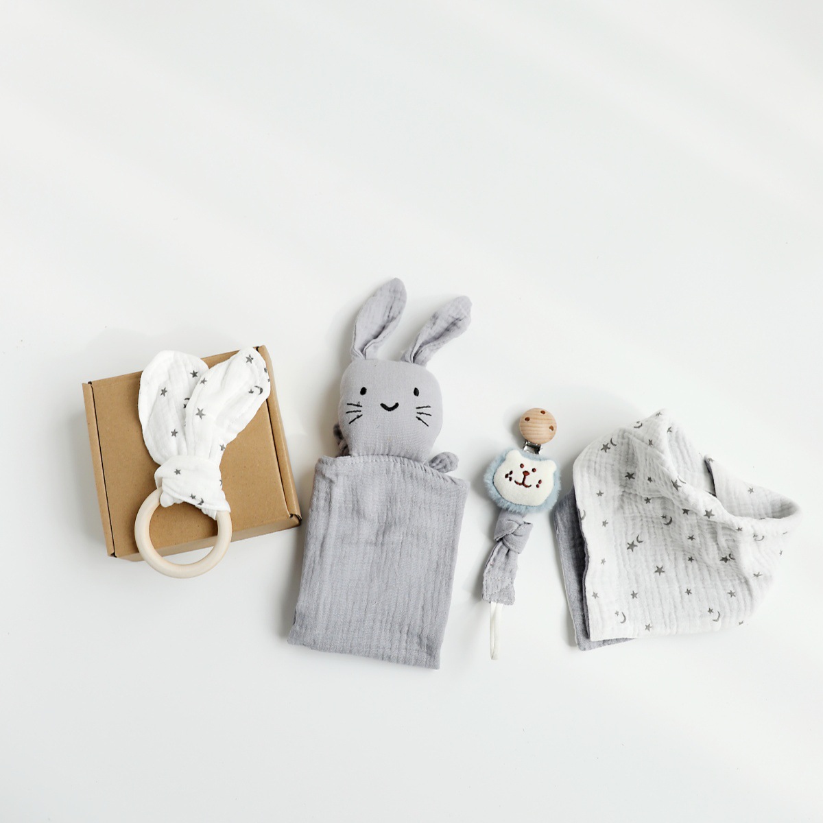 Caja de regalo de lavado de bebé recién nacido, juego de toalla de saliva, regalo de reunión de luna llena de cuatro piezas para bebés recién nacidos