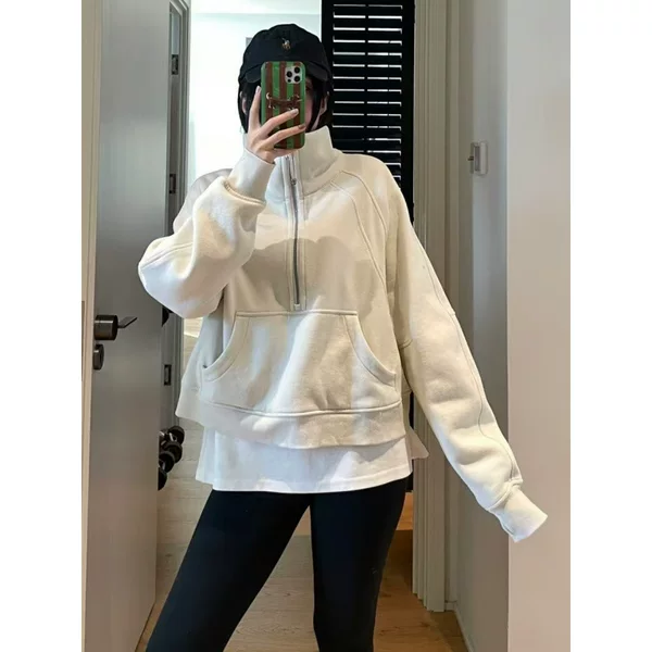 Lulu Original Standard Ready-Made Sweatshirt Scuba High Collar Half Zipper Loose Fleece-Lined Yoga Wear Women's Embroidered Sports Jacket