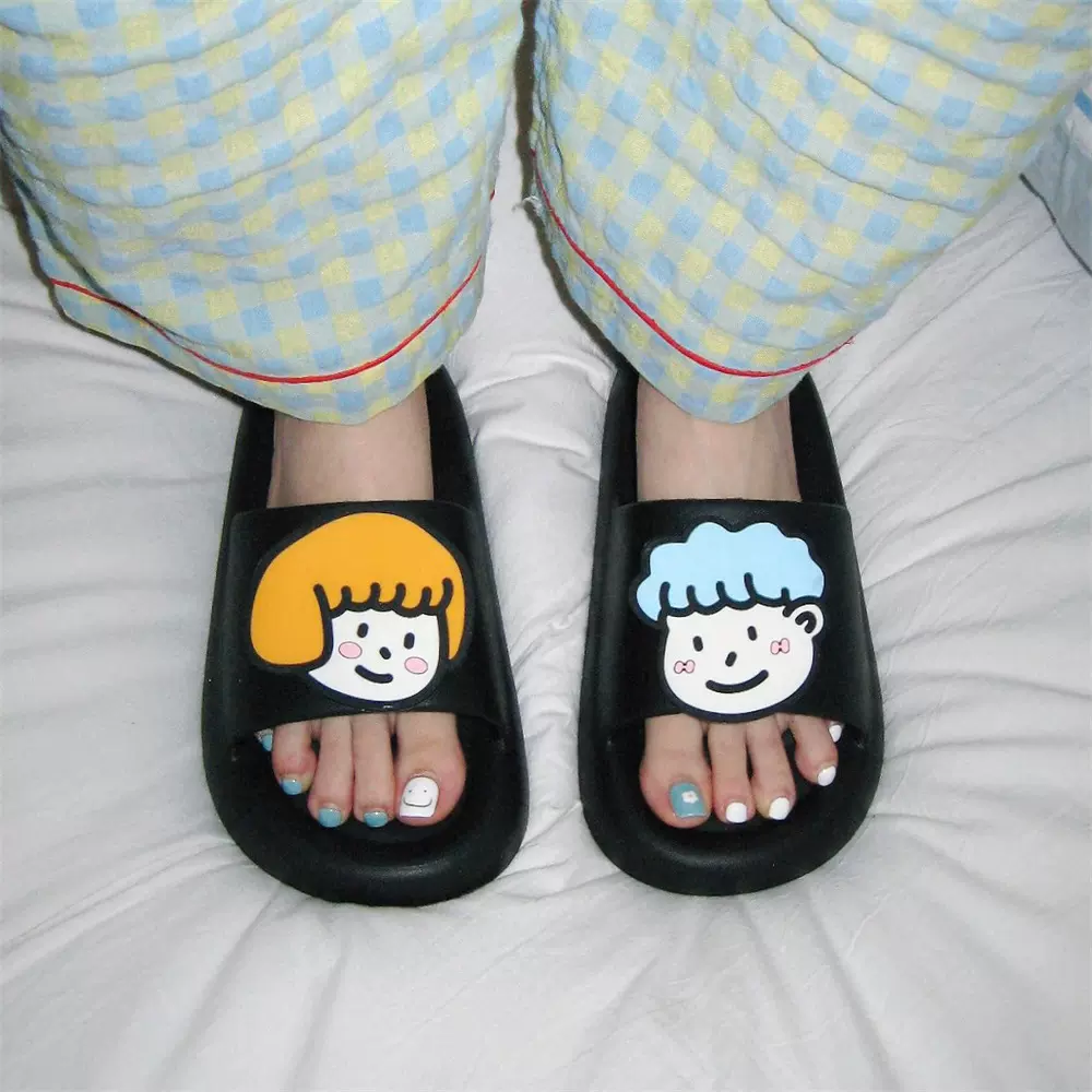 卡通男女孩头像夏季个性凉拖鞋软底情侣家居EVA舒适软底学生拖鞋