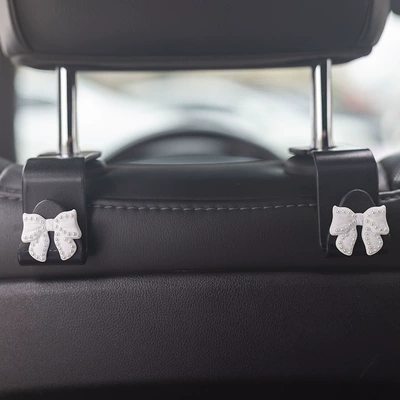 Other Automotive Interior Supplies Rear Seat Hooks, Creative - hook-white-pearl-bow-black-hook-2-pack