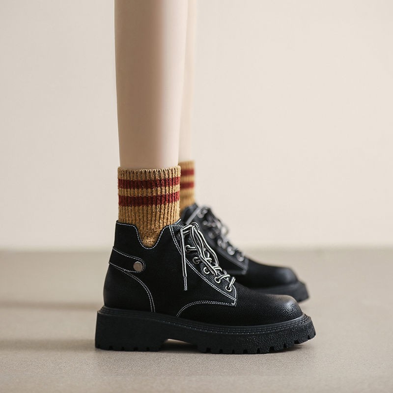 2023 New Versatile Extra Thick Bottom British Martin Short Boots Women's Autumn and Winter Lace Up Low Top Short Boots_voghion.com