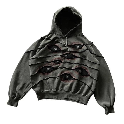 Dark Style Hoodie with Patchwork 3D Heavy-Duty Printing, Loose Pullover Sweatshirt Jacket, European and American Style, Loose Fit with Fleece Lining