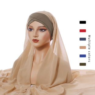 New Convenient Chiffon Hijab Four Seasons Universal Plain Chiffon Scarf Women's Forehead Cross Tape Hat