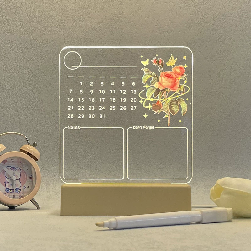 Pens holder, night light, calendar, acrylic board, LED lantern for bed, 3D