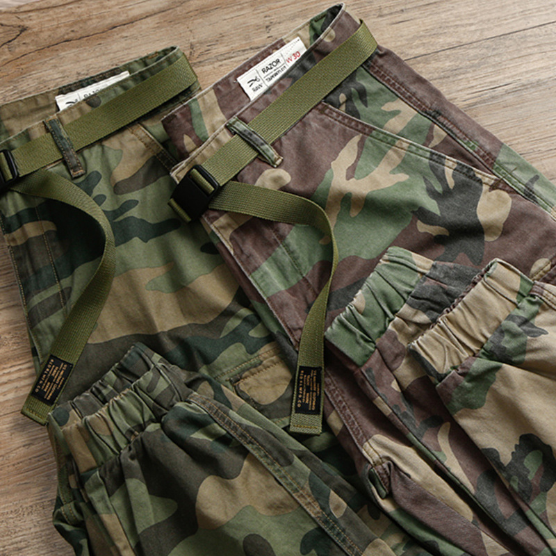 GDDQSDC tipo duro camuflaje táctico overoles hombres y mujeres de estilo americano retro casual suelta pantalones atados al tobillo pantalones de moda Primavera