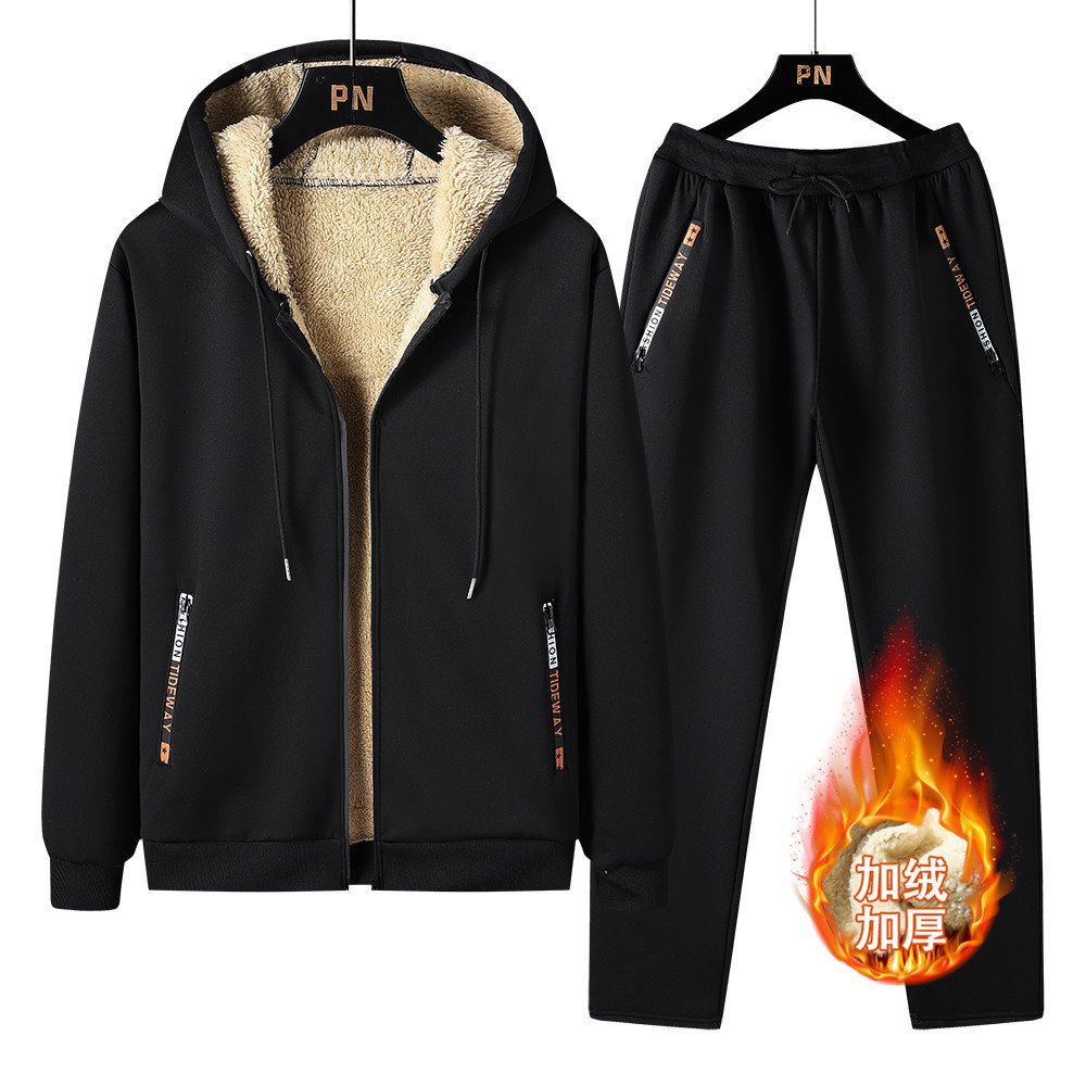 Chaqueta de lana de cordero engrosada forrada de invierno transfronteriza traje deportivo casual traje de moda para hombre más traje de tamaño al por mayor