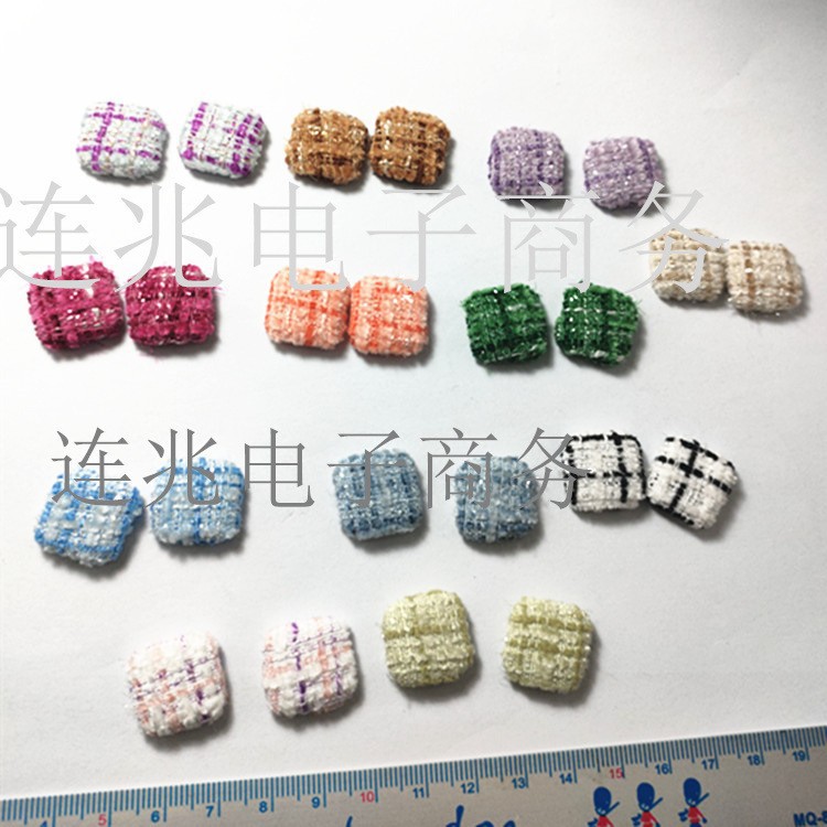 国潮格子包布扣17MM平面半面 DIY抖音直播车挂手机绳皮筋钥匙扣配