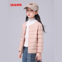 鸭鸭儿童羽绒服男童女童2025秋季轻薄款时尚保暖纯色休闲外套