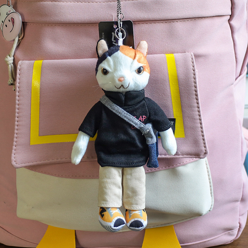 日本風のかわいい猫のぬいぐるみ、かわいいバッグ飾り、クールな猫のキーホルダー|undefined