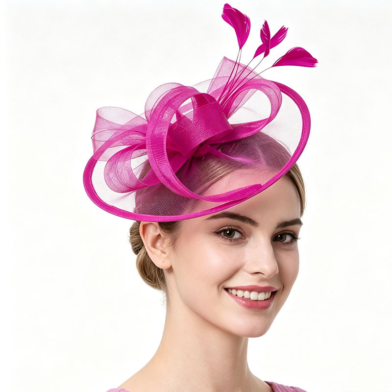 Cross-border best-selling feather headwear, festival party ladies' top hat, linen top hat, exaggerated church hat, horse racing club top hat