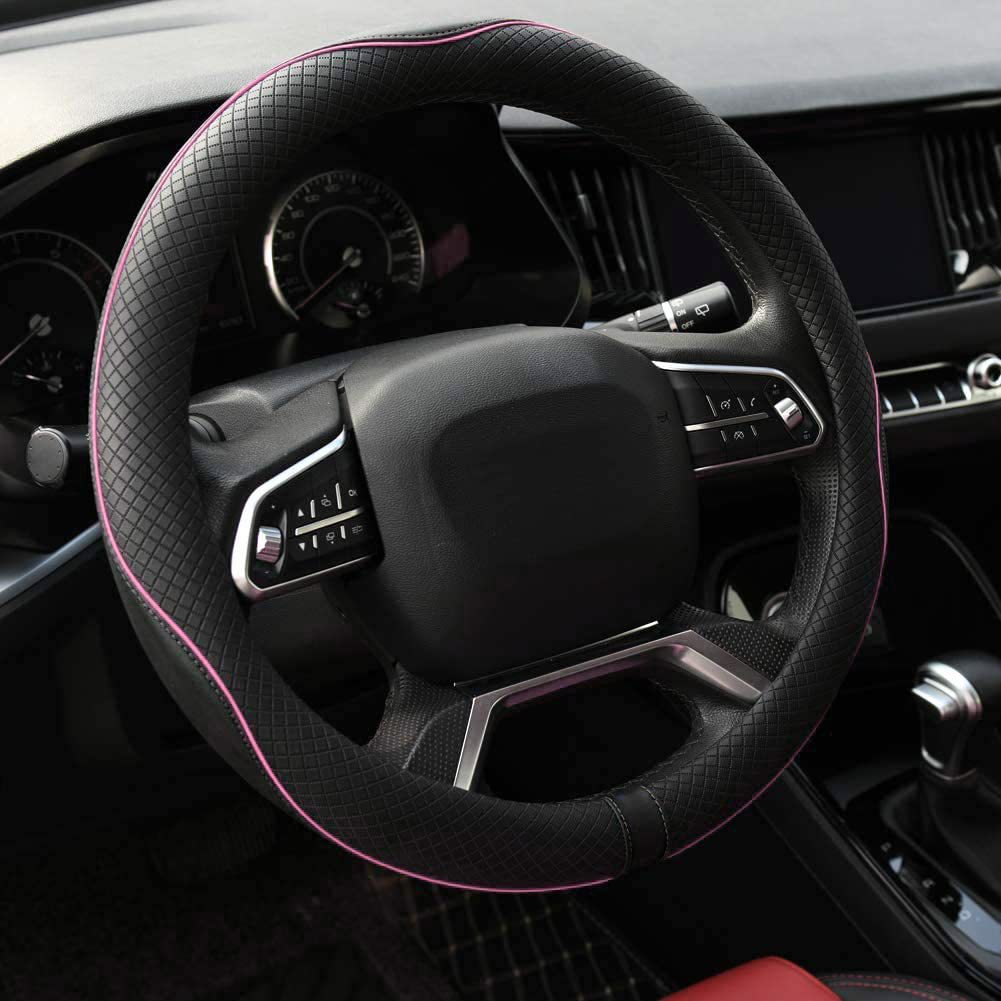 New Cross-Border Foreign Trade Car Steering Wheel Cover, Fashionable Diamond-Shaped Three-Dimensional Embossed Leather Car Handle Cover, Suitable for All Seasons