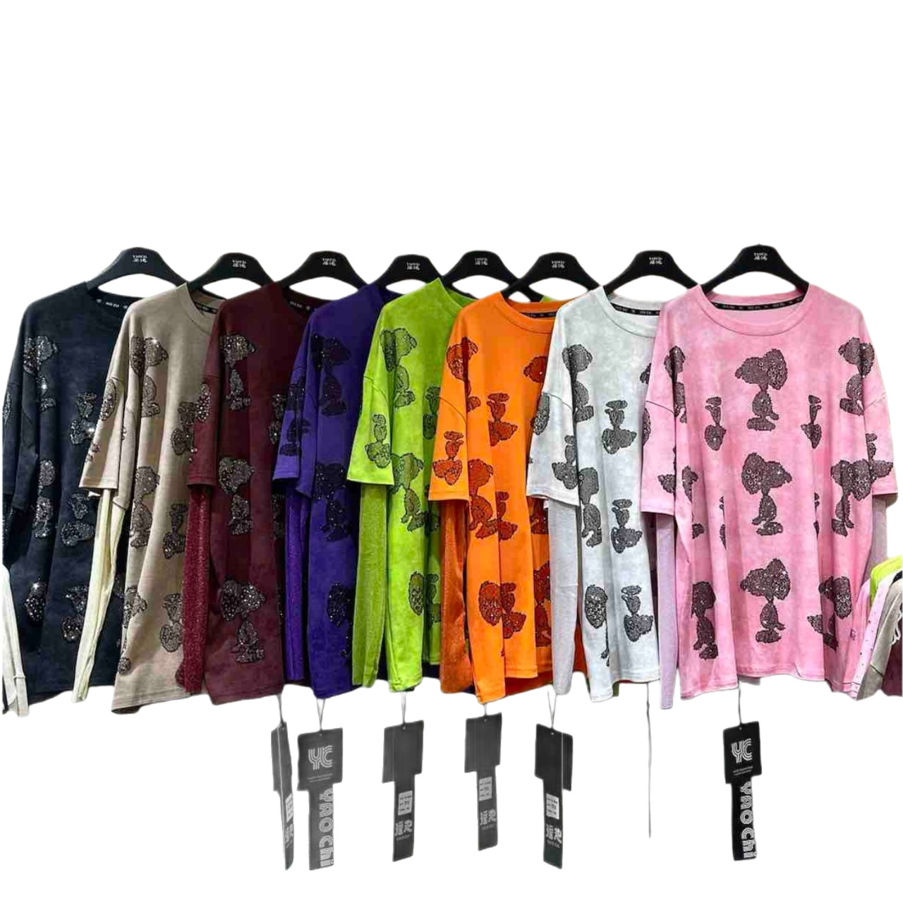 Transfronterizos europeos y estadounidenses de diamante de gran tamaño dibujos animados Snoop 26 verano nueva camiseta de manga corta suelta moda de mujeres de diamante caliente