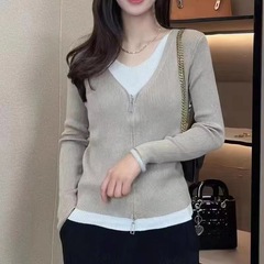 假两件针衫毛衣女2025秋季装新款大码女装设计感内搭打底衫上衣冬