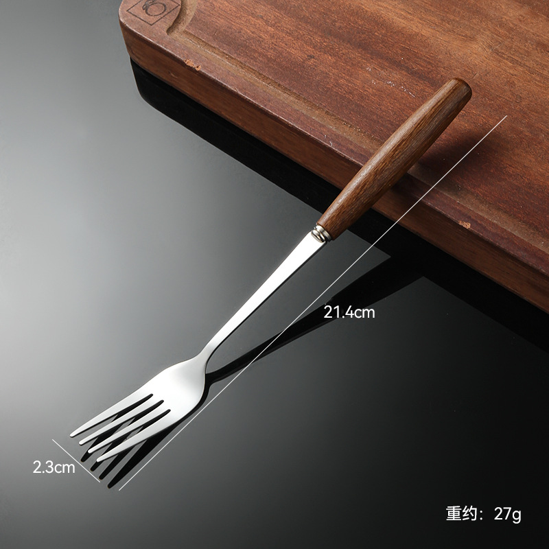 Madera de haya, alas de pollo, mango de madera, cuchillo y tenedor de acero inoxidable doméstico, cubiertos, cuchillo y tenedor de carne brillante, cuchara de carne occidental