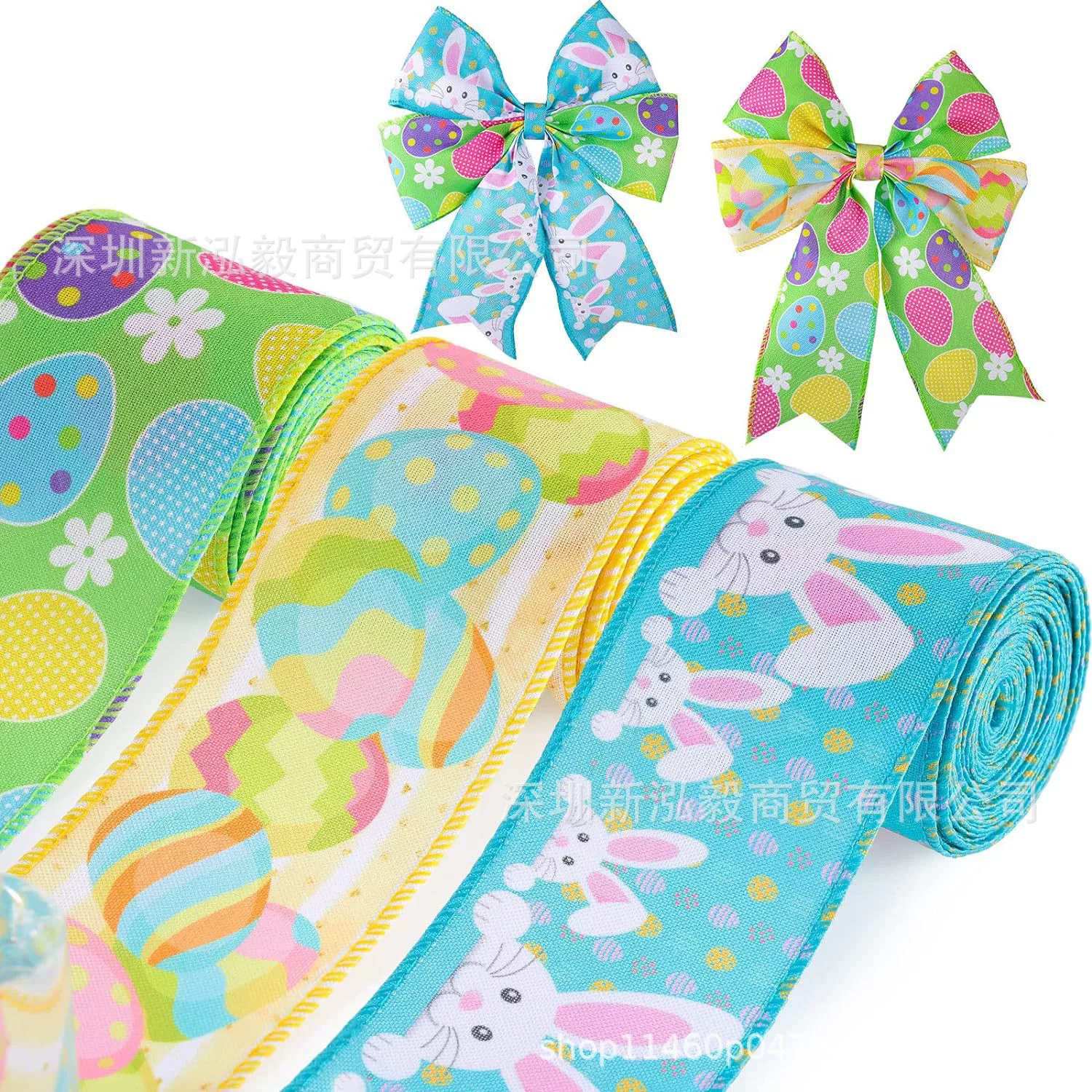 Пасхальная проволочная лента с красочным яйцом и кроликом с принтом весеннего цвета, подходящего для праздника Пасхальной вечеринки