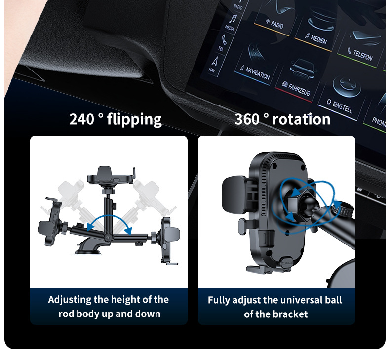 Cross-border hot-selling car mobile phone navigation bracket steam instrument panel suction cup multi-function gravity telescopic mobile phone bracket