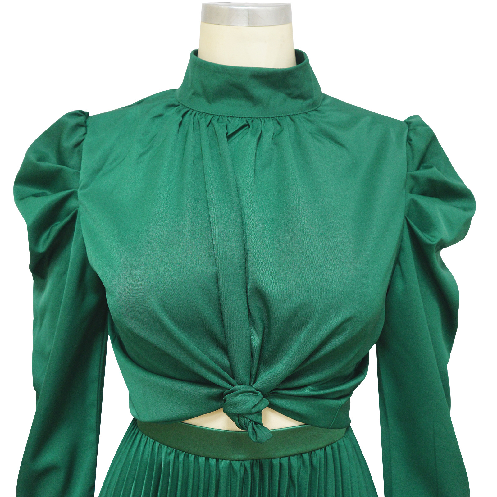 Abbigliamento da donna Top con maniche a sbuffo Gonna plissettata con volant Set due pezzi_voghion.com