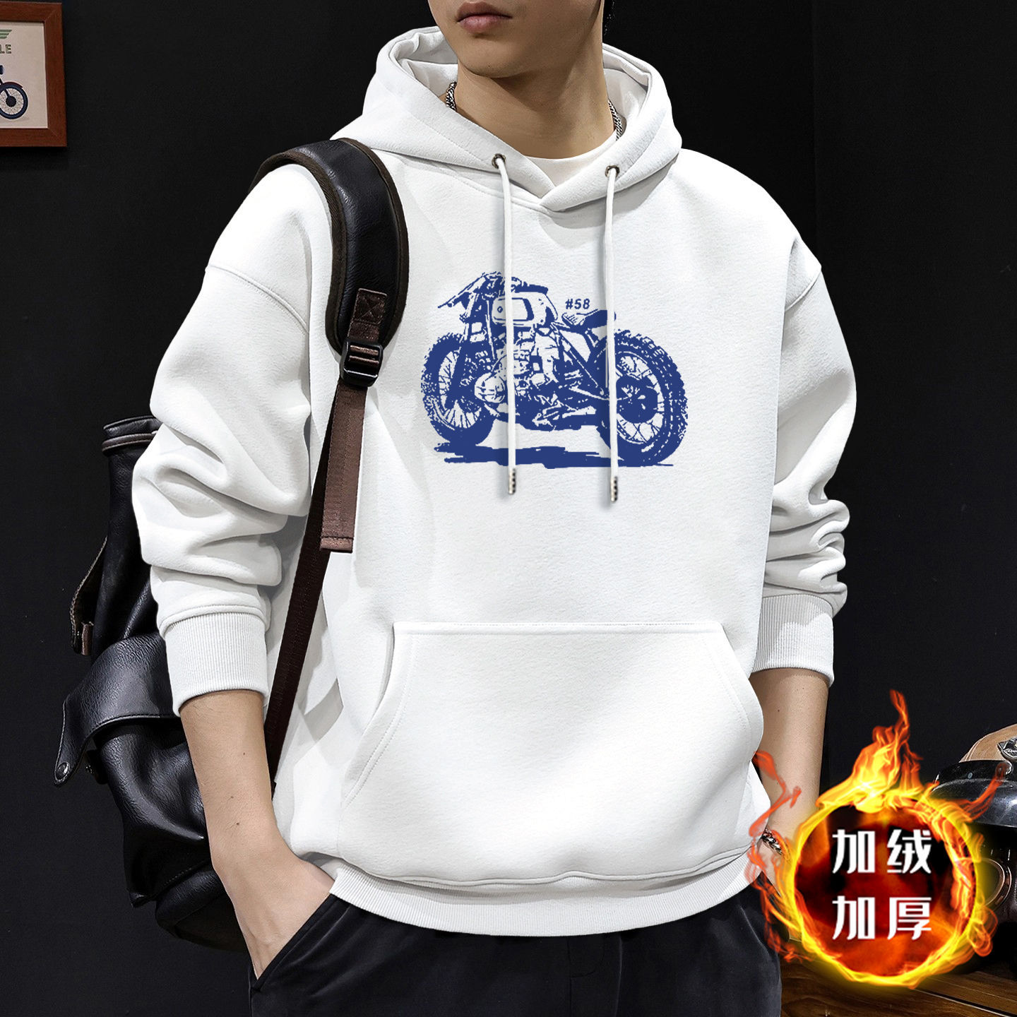 Blanco con capuchón con camisa de vello - 8251