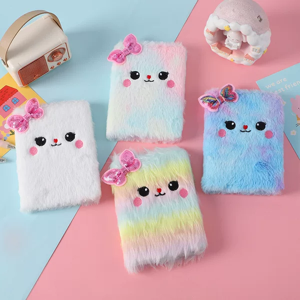 New Cartoon Plush Notebook Cute Girl's Bow Notepad Girl's Heart Children's Journal Wholesale