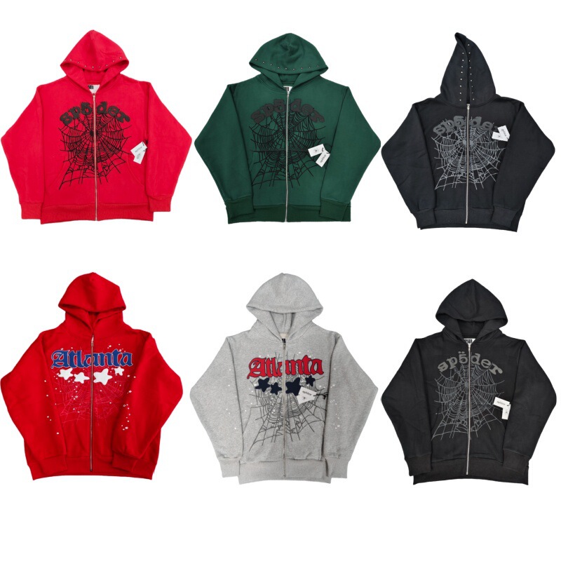 Cross-Border 555555 Zip up Hoodie Classic Spider Web Zipper Pure Cotton Hooded Sp5Der Sweatshirt Jacket
