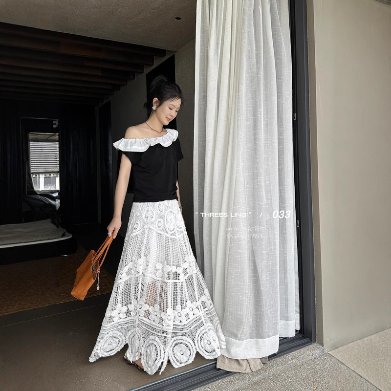 Crochet Bohemian Hollow Skirt Women's Yunnan Travel Wear Summer Pakistan A- Line Large Umbrella Skirt