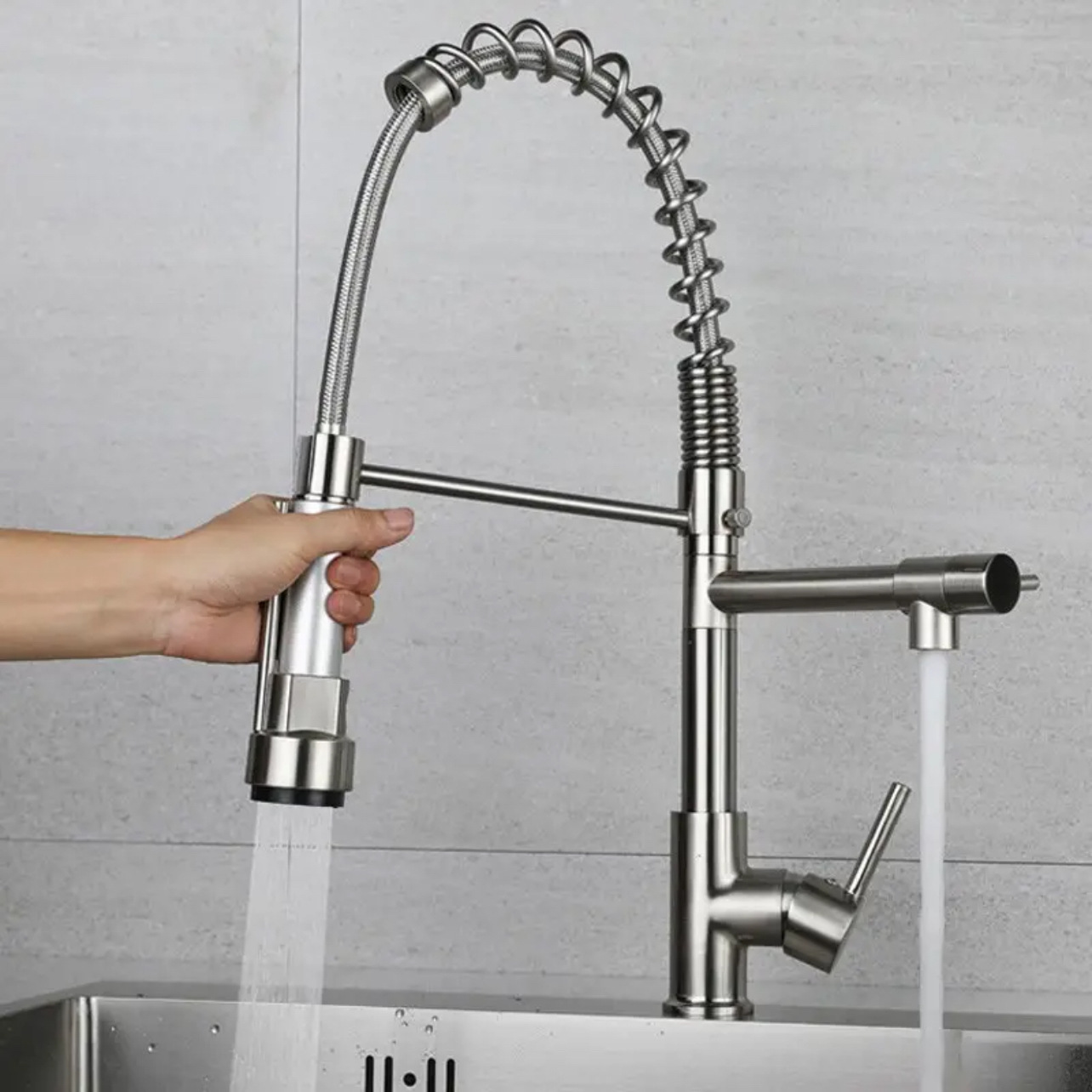 Cross-border all-copper spring faucet kitchen sink with rotatable and pull-out dual water outlet for cold and hot purified water spring faucet undefined