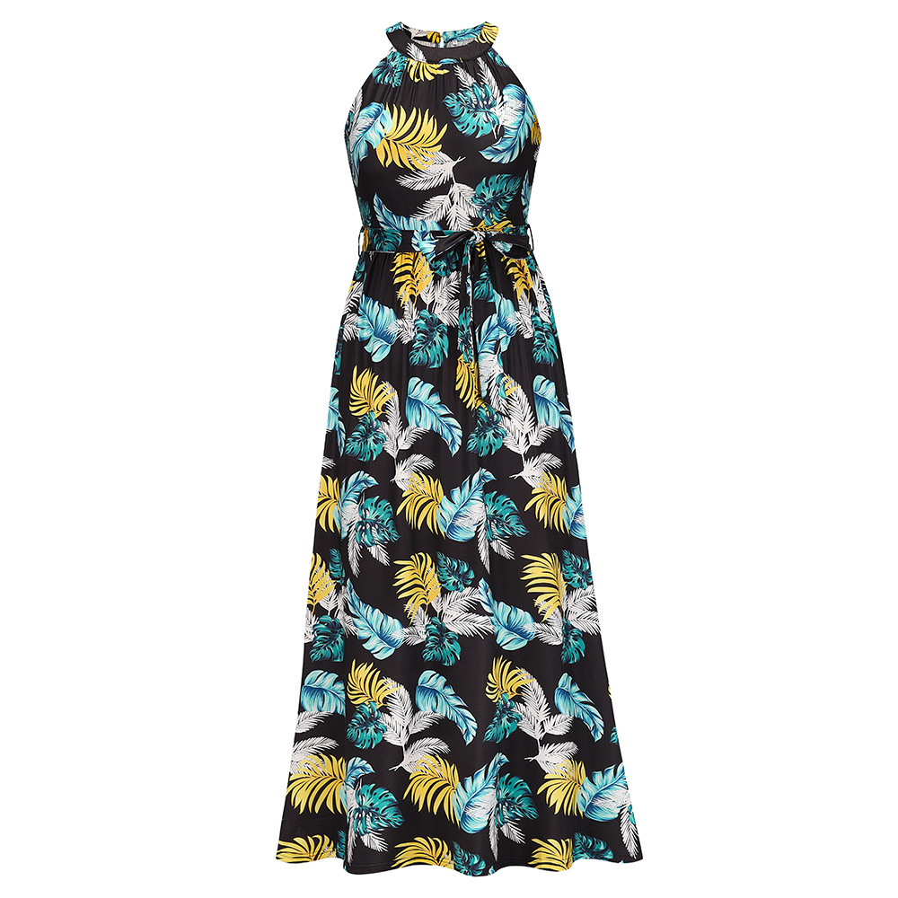 Halter Neck Retro Print Sleeveless Dress NSHYG111305