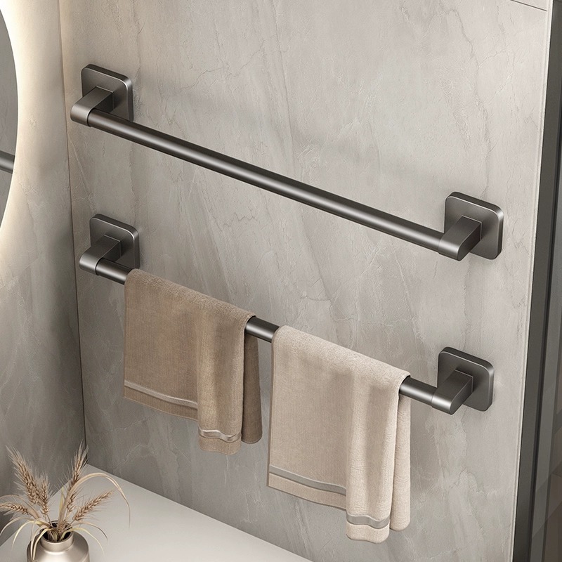 bath towel, hanging rod, universal slippers, storage system