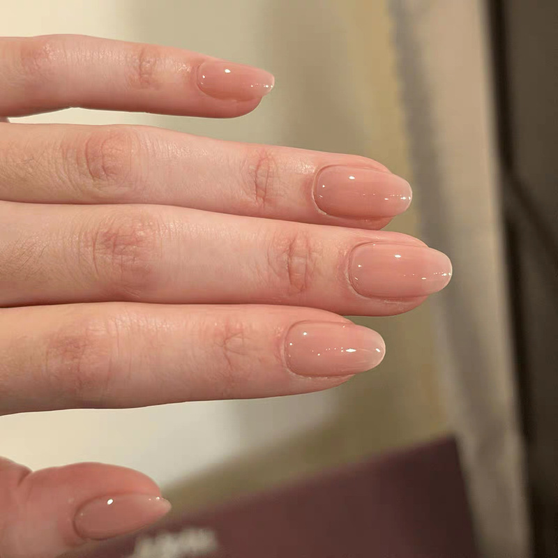 Ganlu Temple Handmade Wearable Nails Pure Desire Short Nude Gradient Ice Transparent Finished Nail Pieces Nail Art Stickers Fake Nail Stickers