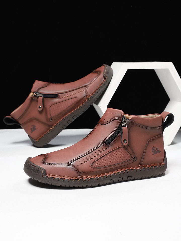 Giày bốt Martin nam cổ ngắn cỡ lớn, đế bằng khâu tay, khóa kéo, phong cách ngoài trời — 6008 kaki, 6008 màu nâu đỏ, 6008 màu vàng nâu, 6008 màu xanh chi tiết 33