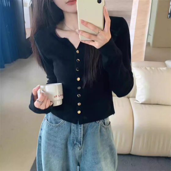 Vintage Chic V-neck Knitted Cardigan 2024 Spring Autumn Winter Elegant Base Top Women's Threaded Outer Long Sleeve