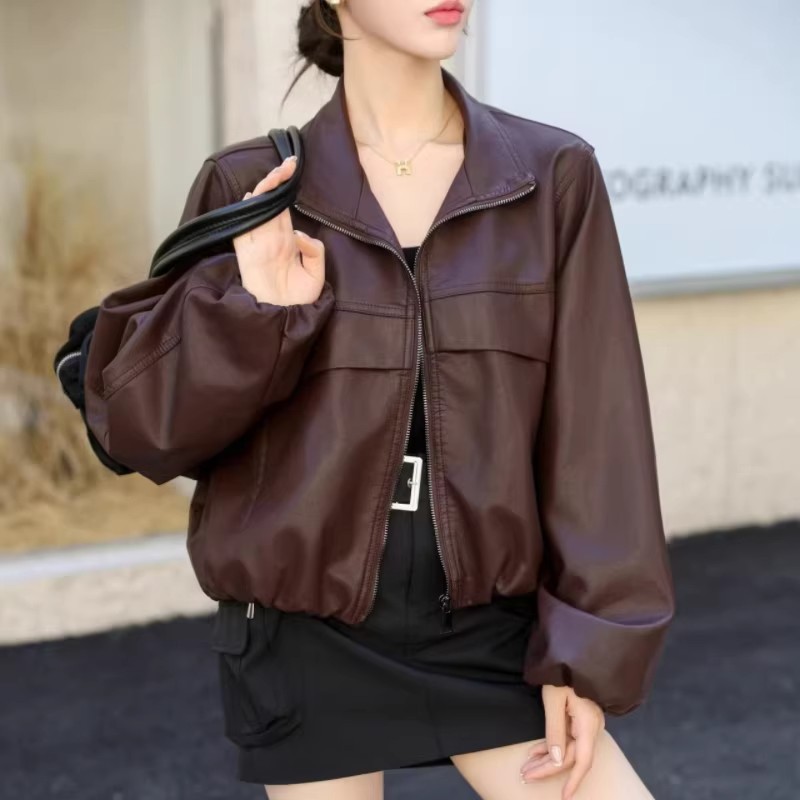美式复古皮衣外套女短款2026春秋新款小众设计感休闲皮夹克高级感