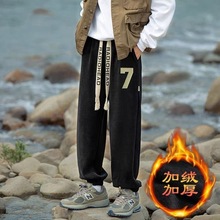 秋冬男士刺绣宽松大码休闲加绒束脚裤经典简约加绒灯芯绒保暖长裤