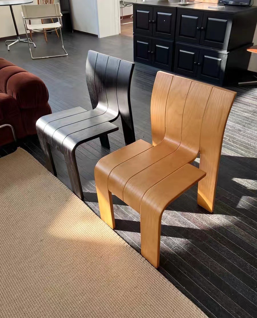 实木椅弯曲木椅子荷兰strip餐椅原木简约中古设计师异形网红实木