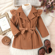 Kids clothing 2025跨境新款欧美春秋女童外贸新款咖色长袖外套