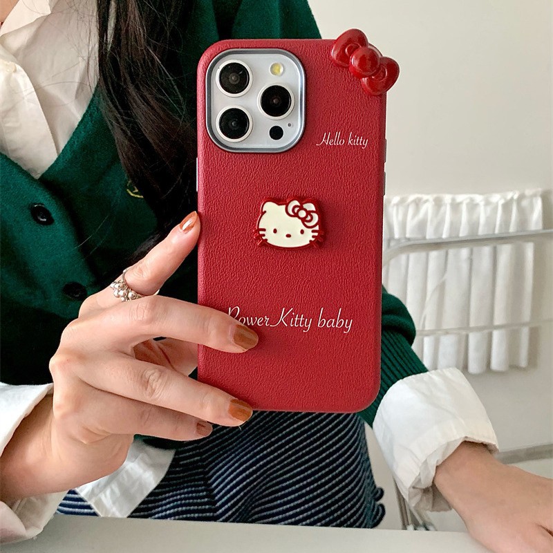 Girl ins rojo kt lazo para iPhone16 Apple 15ProMax/14 funda para teléfono 13 estéreo 15