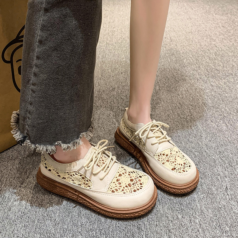 Primavera y verano nuevos zapatos de malla de nicho, sandalias de algodón permeable, zapatos de cabeza grande para mujeres con suela gruesa