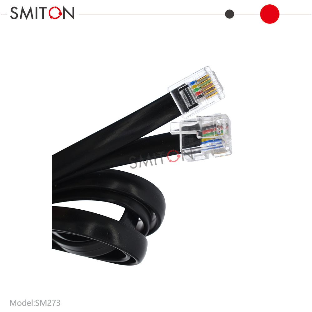 黑色扁平线六芯连接线RJ12-6P6C全铜双水晶头连接线材