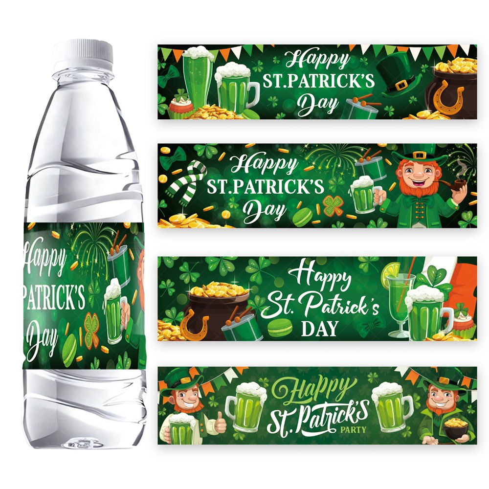 Día de San Patricio decoración bebida botella etiqueta Cross-border irlandés fiesta decoración botella de agua pegatina