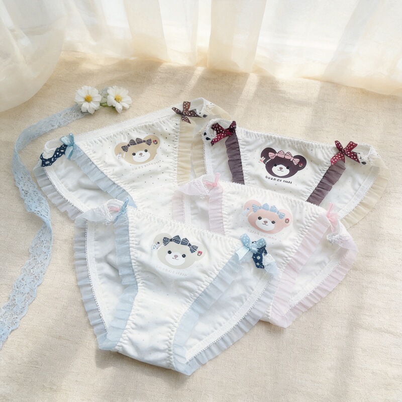 50614S Trendy Cute Mini Bear All-Cotton Dot Sexy High-Slit Breathable Cotton Crotch Girl's Underwear