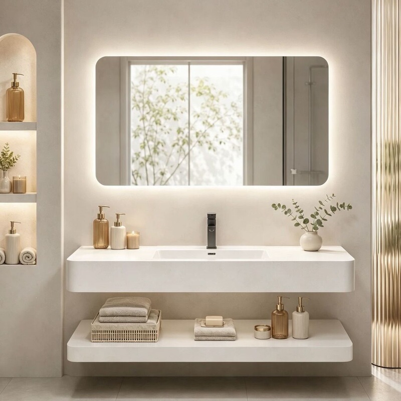 Rounded-corner luxury washbasin with integrated basin, home bathroom cabinet, washstand, bathroom cabinet with ceramic integrated basin Rounded-corner luxury washbasin with integrated basin, home bathroom cabinet, washstand, bathroom cabinet with ceramic integrated basin