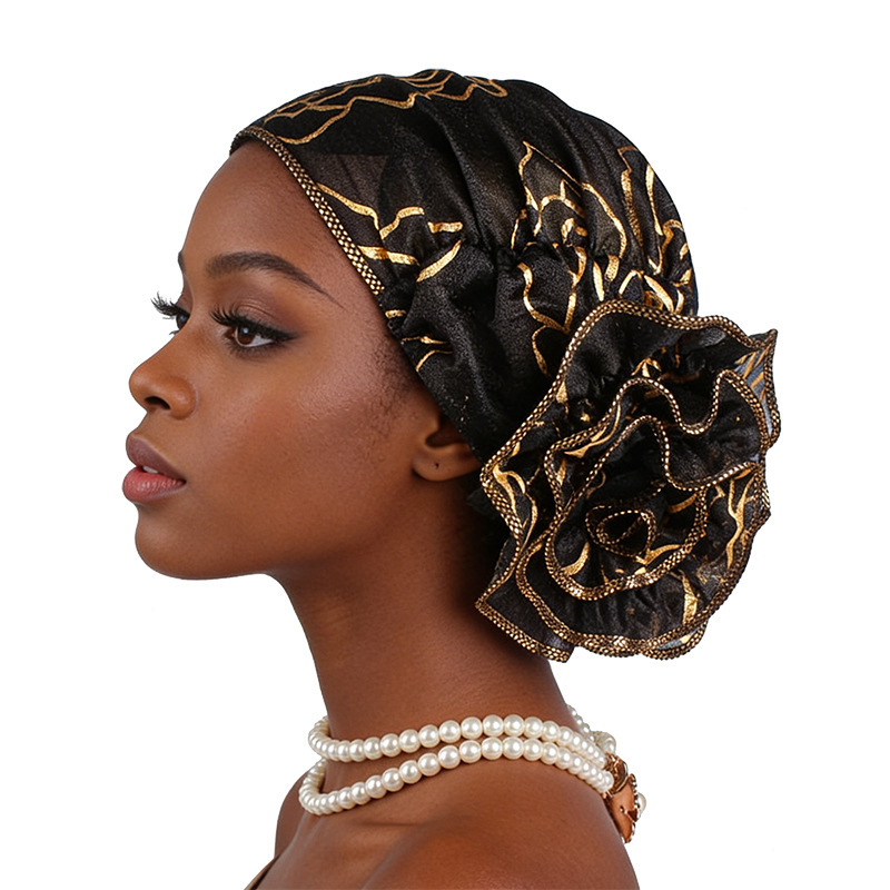 Amazon's New Beauty Yarn Bronzing Flower Hat European and American Popular Turban Hat Tjm-304
