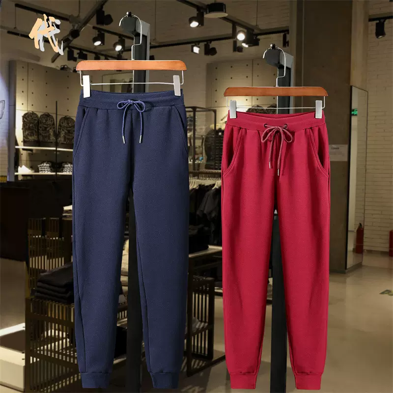 秋冬新款纯棉毛圈卫裤潮流百搭宽微束收脚棉质宽松运动卫裤男大码