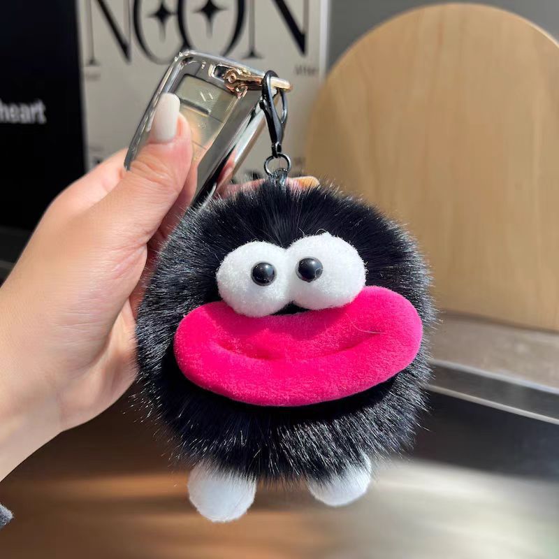 Hermoso cabello de zorro verdadero boca pequeña bola de carbón colgante llavero de coche muñeca bolso colgante regalo