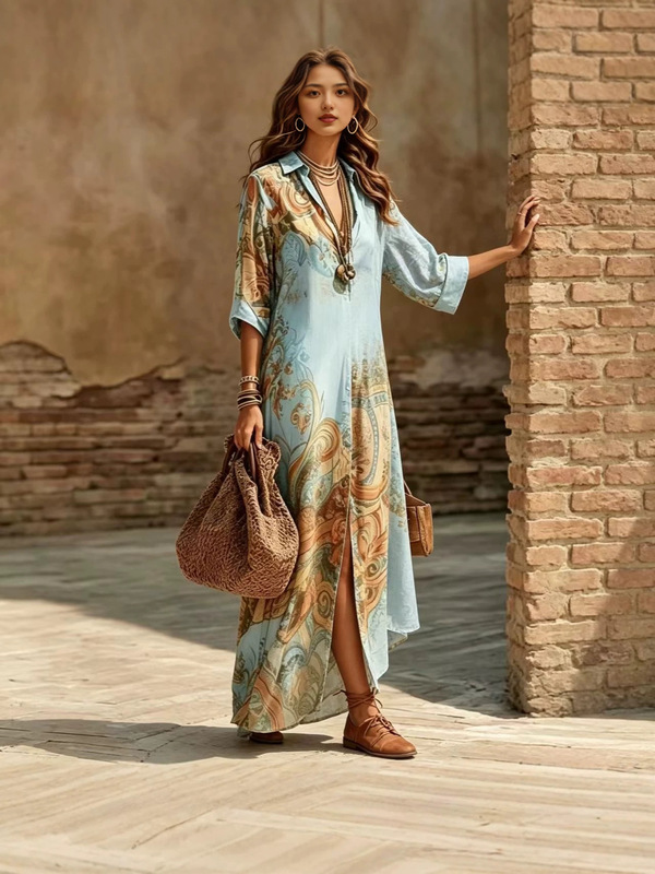 Amazon's new summer chiffon printed dress is fresh, vintage, and elegant, a long women's dress with a holiday vibe Amazon's new summer chiffon printed dress is fresh, vintage, and elegant, a long women's dress with a holiday vibe