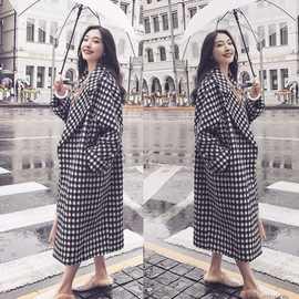 大码秋冬装女胖mm千鸟格毛呢外套200斤胖妹妹加厚中长款妮子风衣