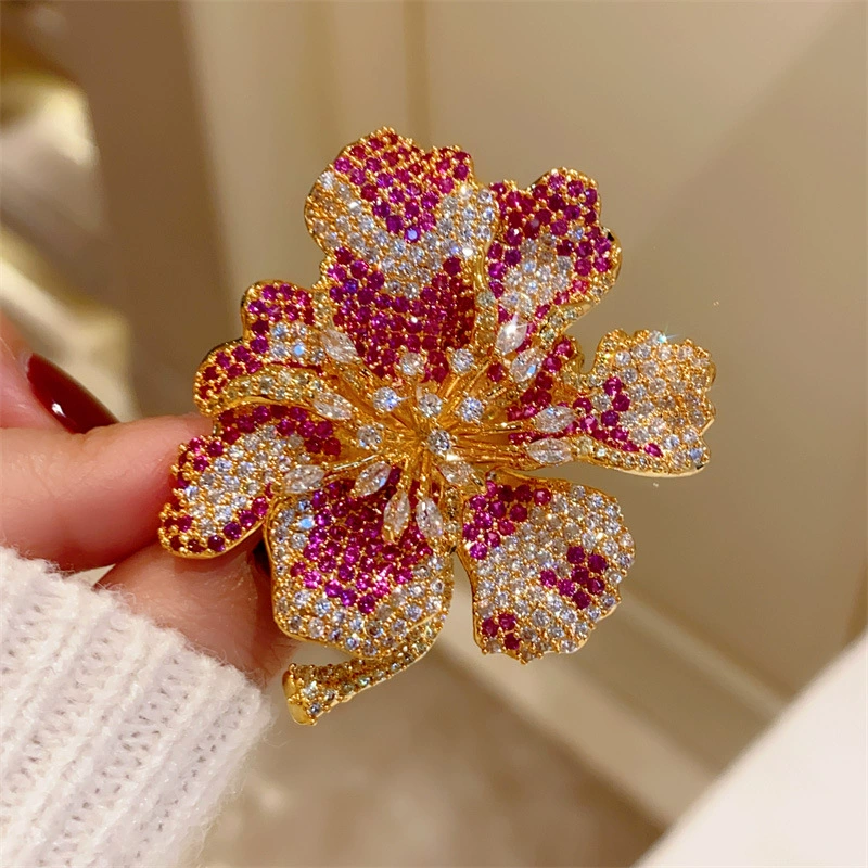 Three dimensional elegant brooch lapel pin, retro pin, diamond encrusted, flowered